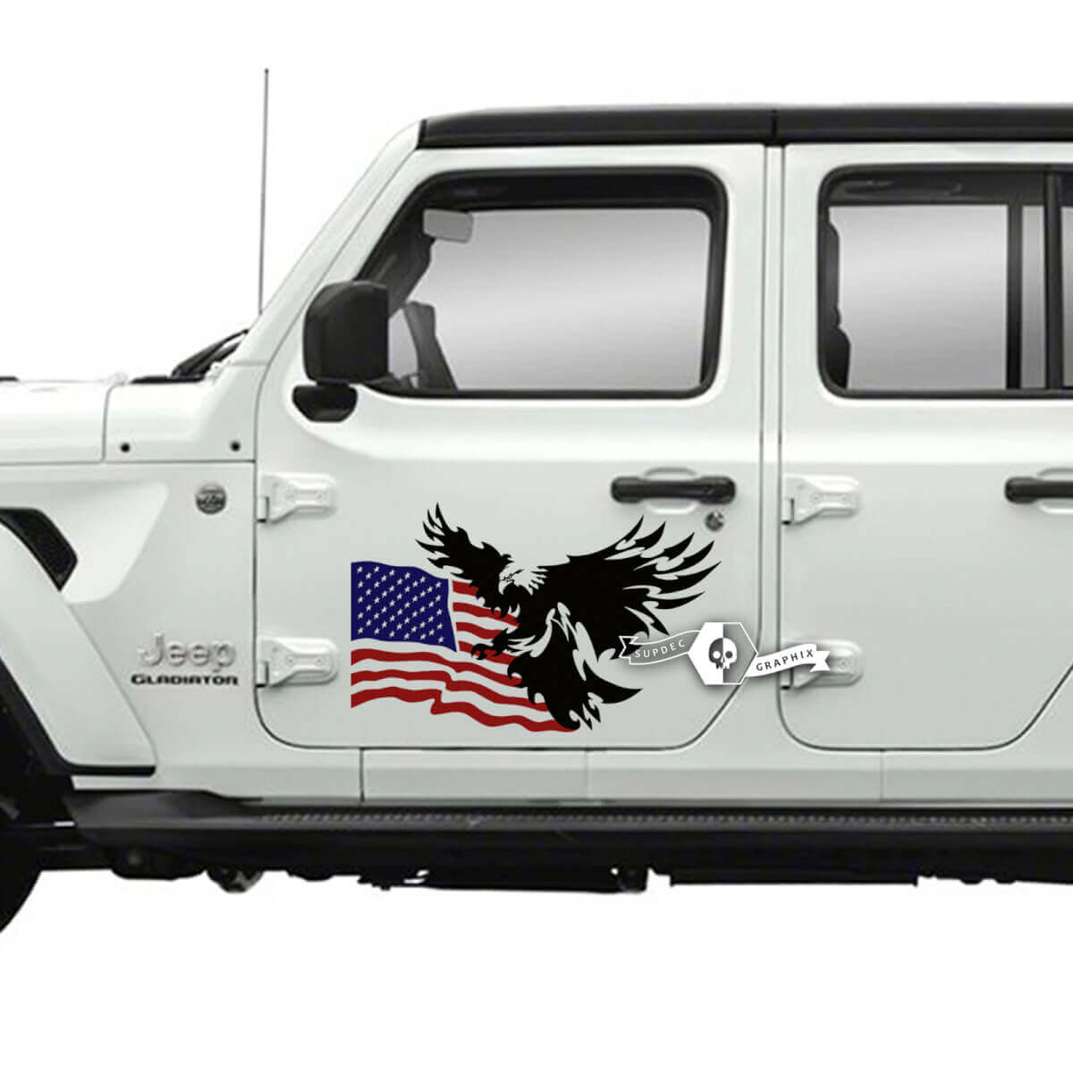 Paire de Jeep Gladiator Side Door USA Flag Bald Eagle Autocollants Vinyl Graphics Stripe
