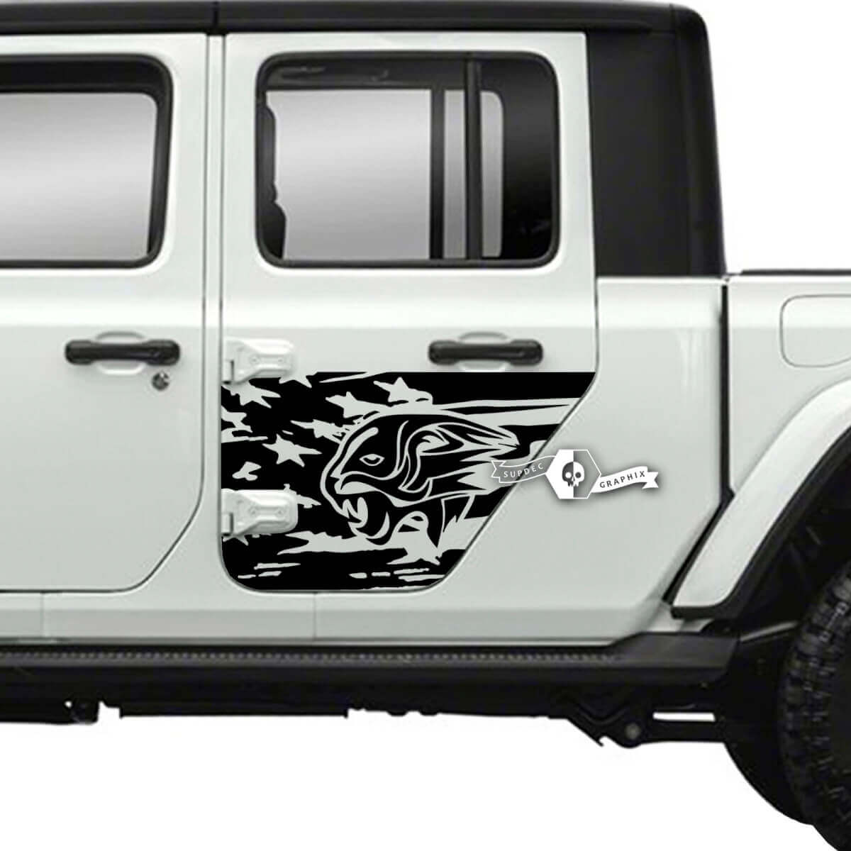 Paire de Jeep Gladiator Side Door USA Flag Tiger Autocollants Vinyl Graphics Stripe
