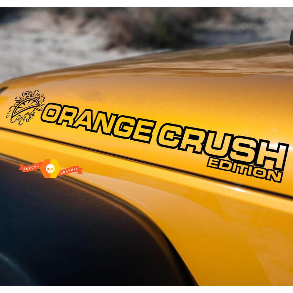 Paire de décalcomanies latérales en vinyle Orange Crush pour capot Jeep Wrangler Rubicon Sahara