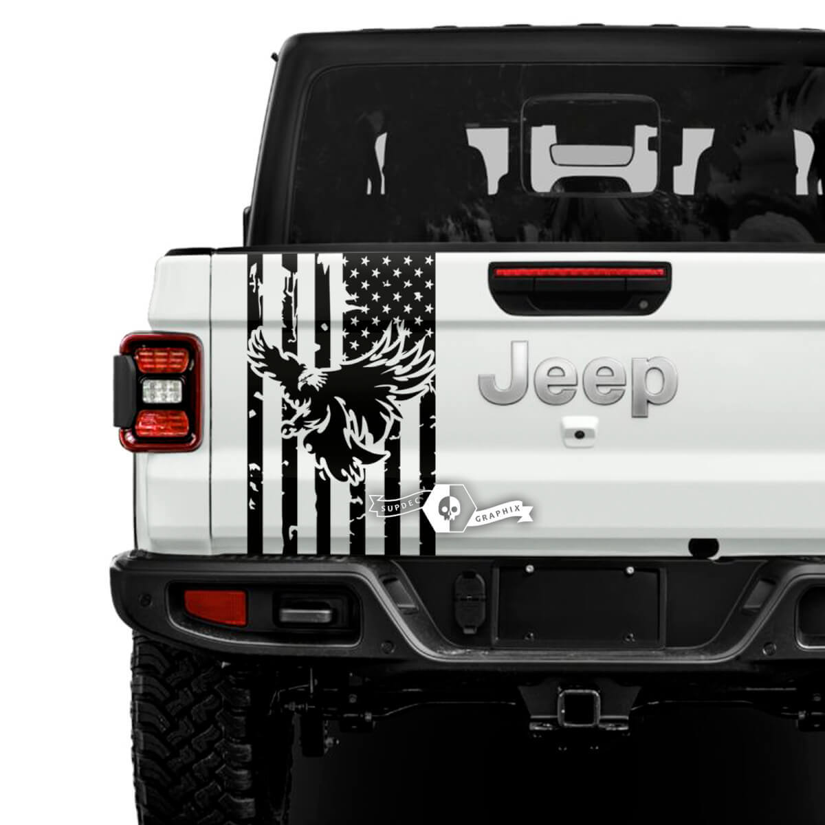 Jeep Gladiator USA drapeau détruit pygargue à tête blanche autocollants décalcomanies graphiques en vinyle hayon lit autocollants en vinyle décalcomanies
