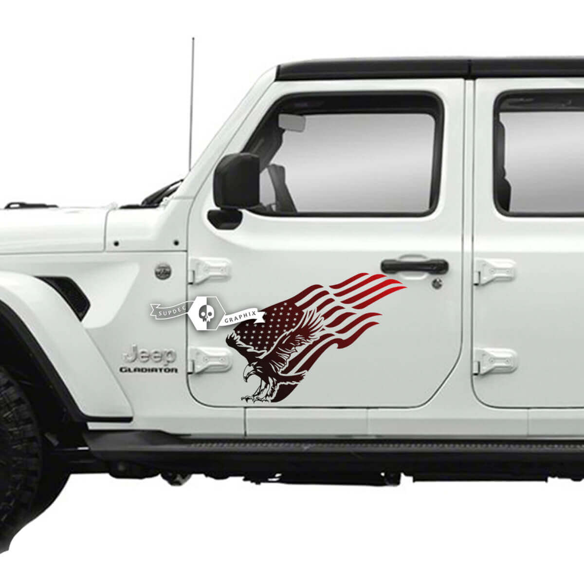 Paire de Jeep Gladiator Side Door USA Flag Bald Eagle Autocollants Vinyl Graphics Stripe Gradient
