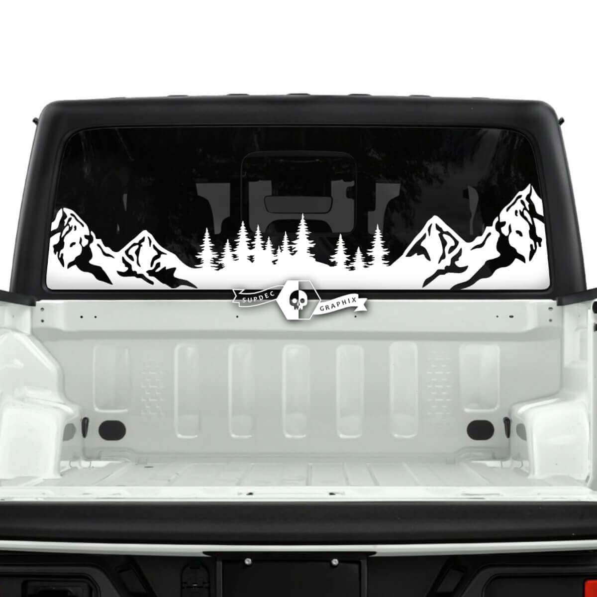 Jeep Gladiator Fenêtre arrière Montagnes Forêt Autocollants Vinyl Graphics Stripe
