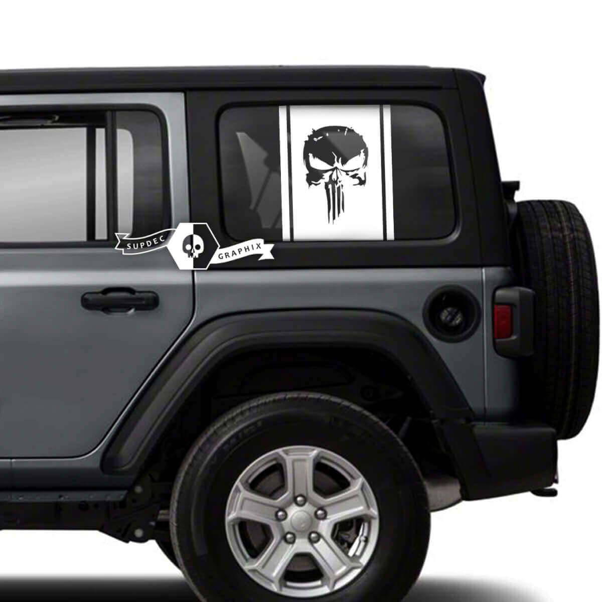 Paire d’autocollants Jeep Wrangler Unlimited Side Door Window Punisher Autocollants Garniture Vinyl Graphics Stripe
