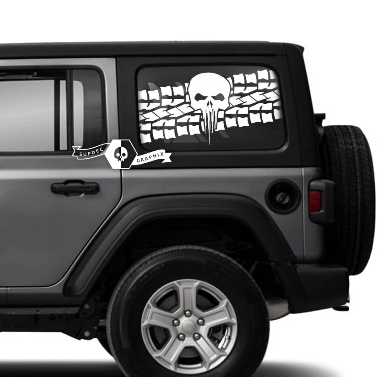Paire de Jeep Wrangler illimité porte latérale fenêtre crâne pneu piste autocollants décalcomanies garniture vinyle graphique bande
