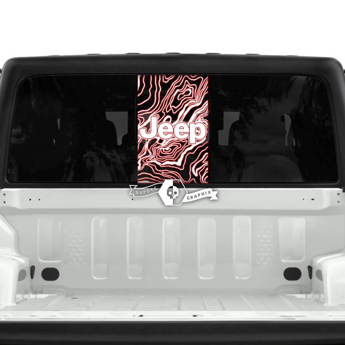 Jeep Gladiator fenêtre arrière USA carte topographique autocollants décalcomanies vinyle graphique bande 2 couleurs
