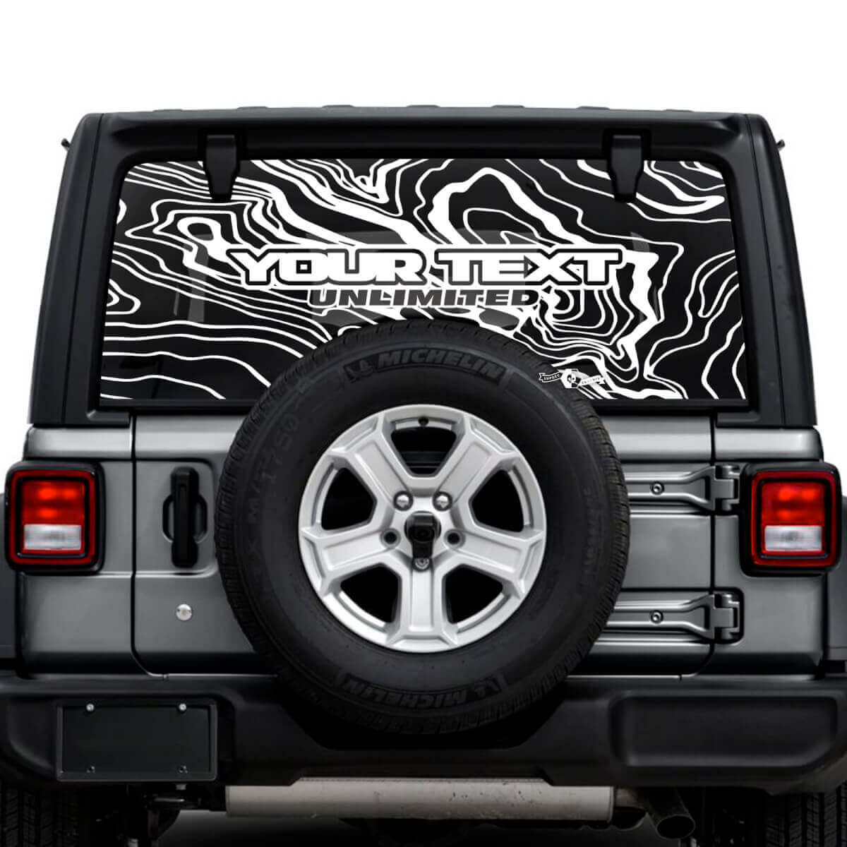 Jeep Wrangler illimité fenêtre arrière carte topographique Logo autocollants décalcomanies graphiques en vinyle
