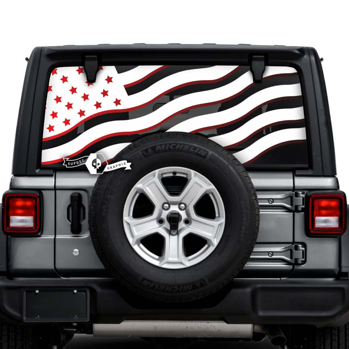 Jeep Wrangler illimité fenêtre arrière drapeau USA ombre autocollants décalcomanies vinyle graphiques 2 couleurs
