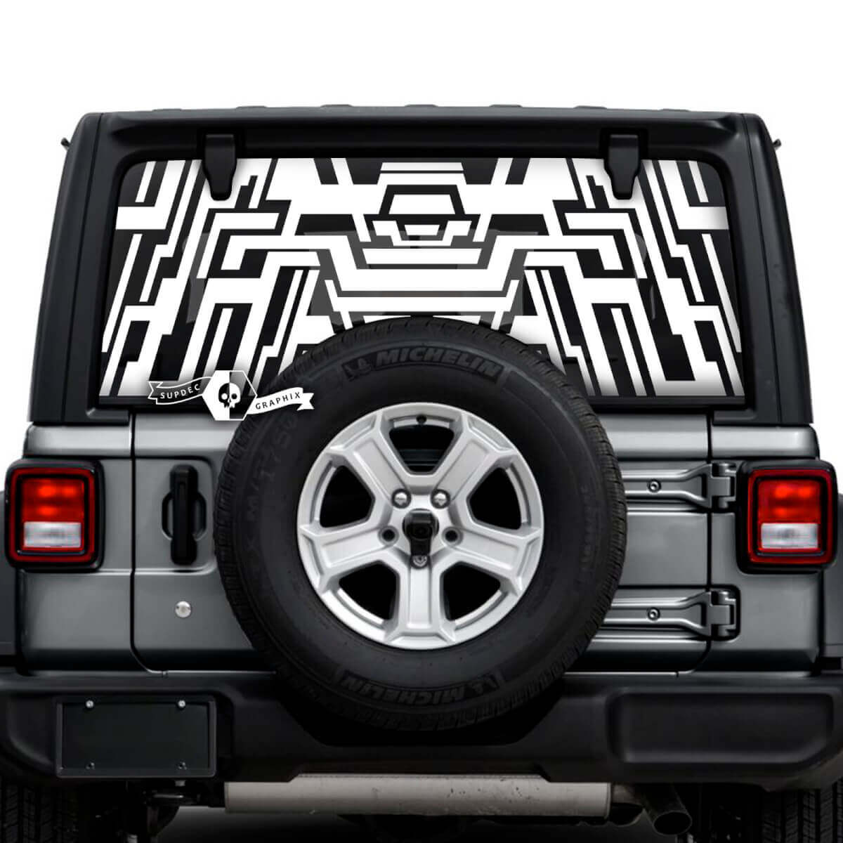 Jeep Wrangler illimité fenêtre arrière géométrie Logo autocollants décalcomanies graphiques en vinyle
