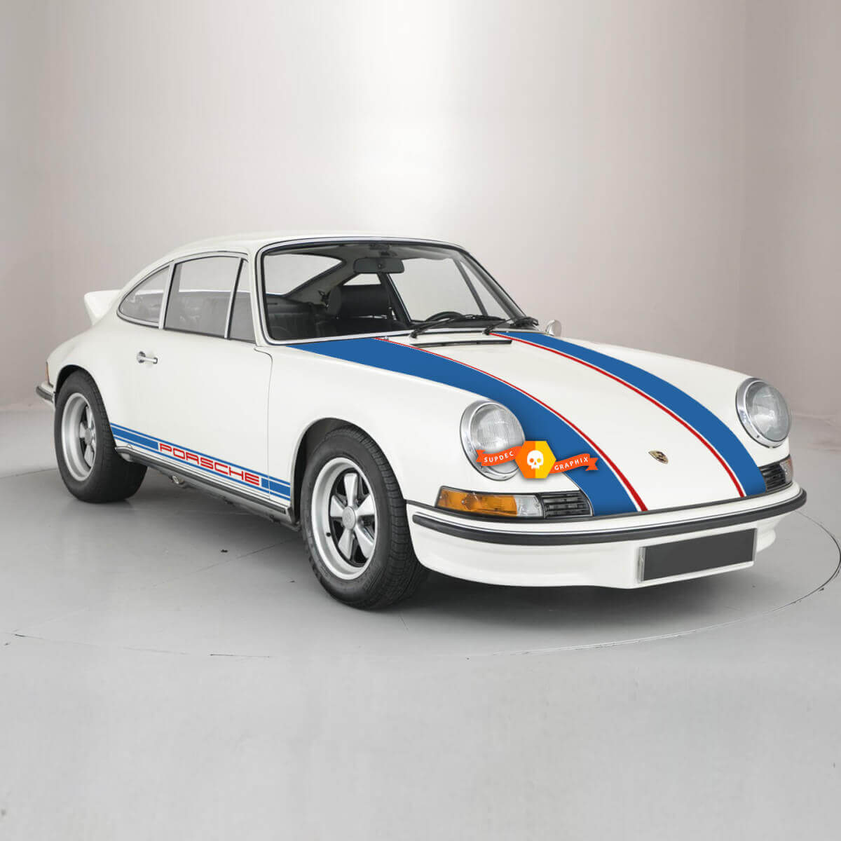 Kit d'autocollants en vinyle de bandes latérales et de capot style classique pour Porsche 911