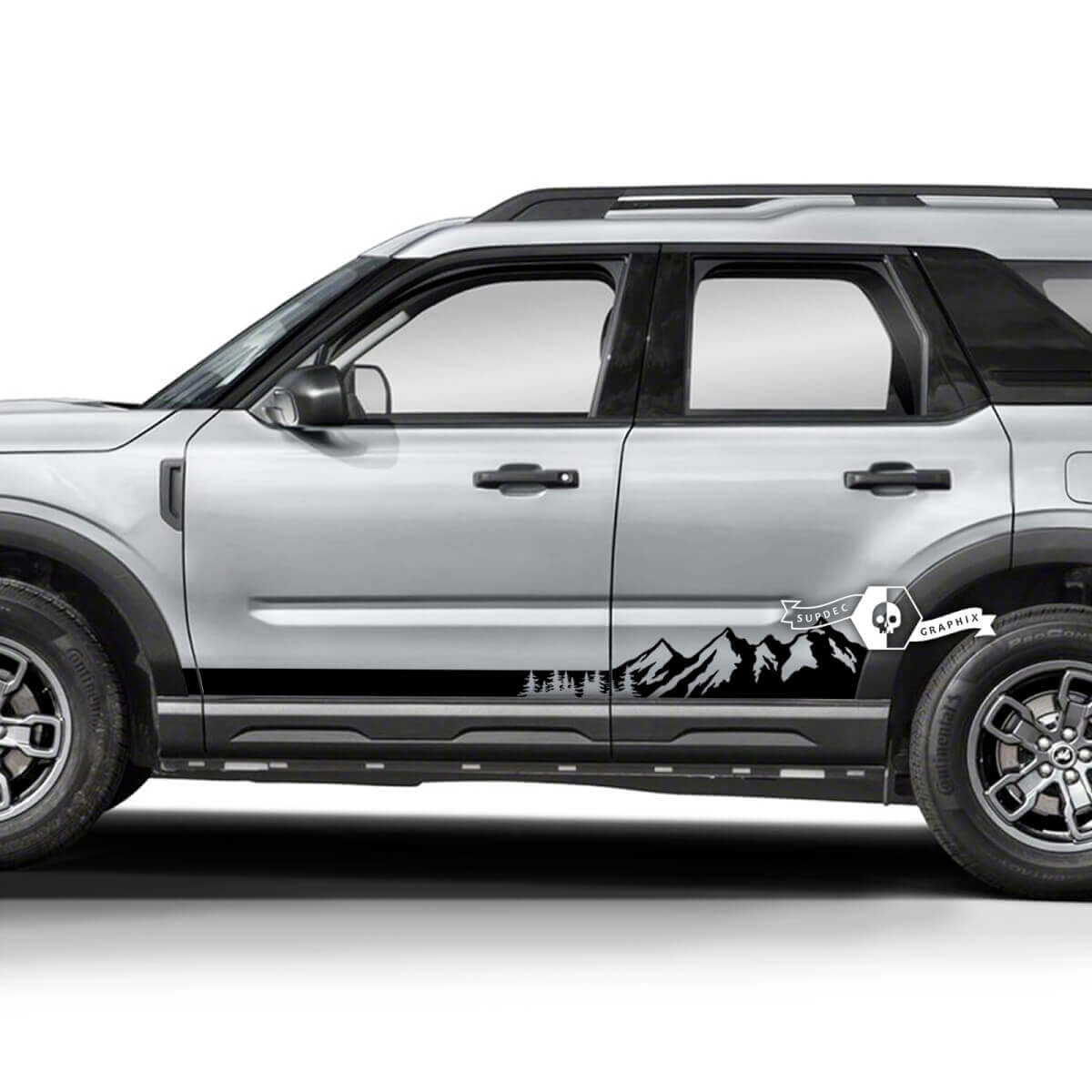 2x Ford Bronco Mountains Forest Rocker Panel Logo latéral Autocollants de ligne
