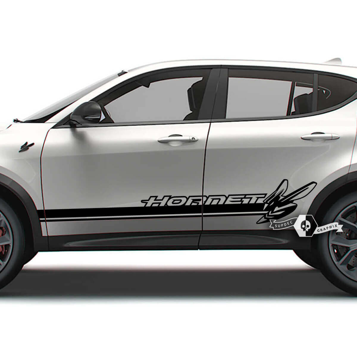 Paire d’autocollants en vinyle avec logo à rayures latérales pour portes Dodge Hornet
