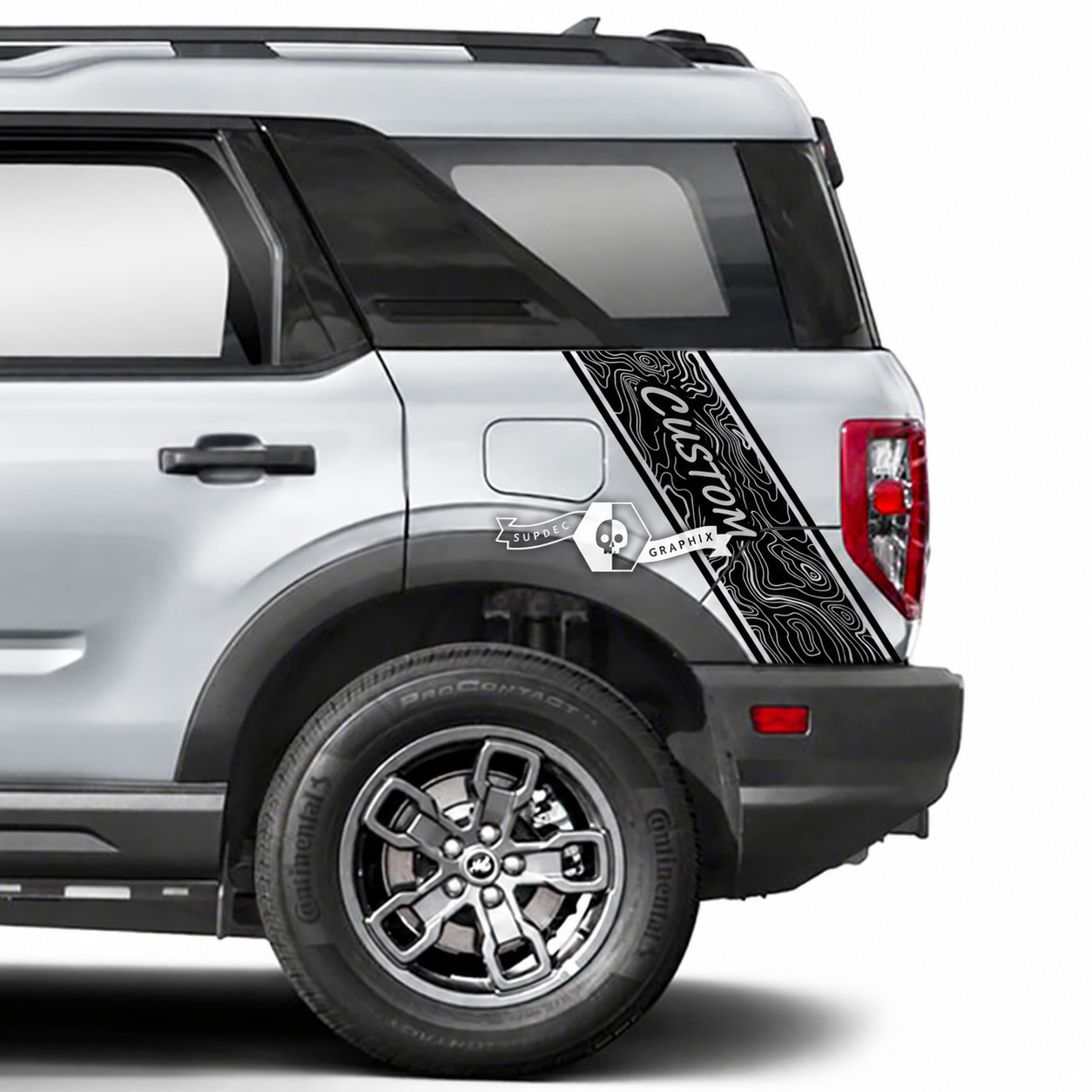 CUSTOM Topographic Diagonal Quarter Stripe Pair Aile arrière Autocollant vinyle pour Ford Bronco Sport