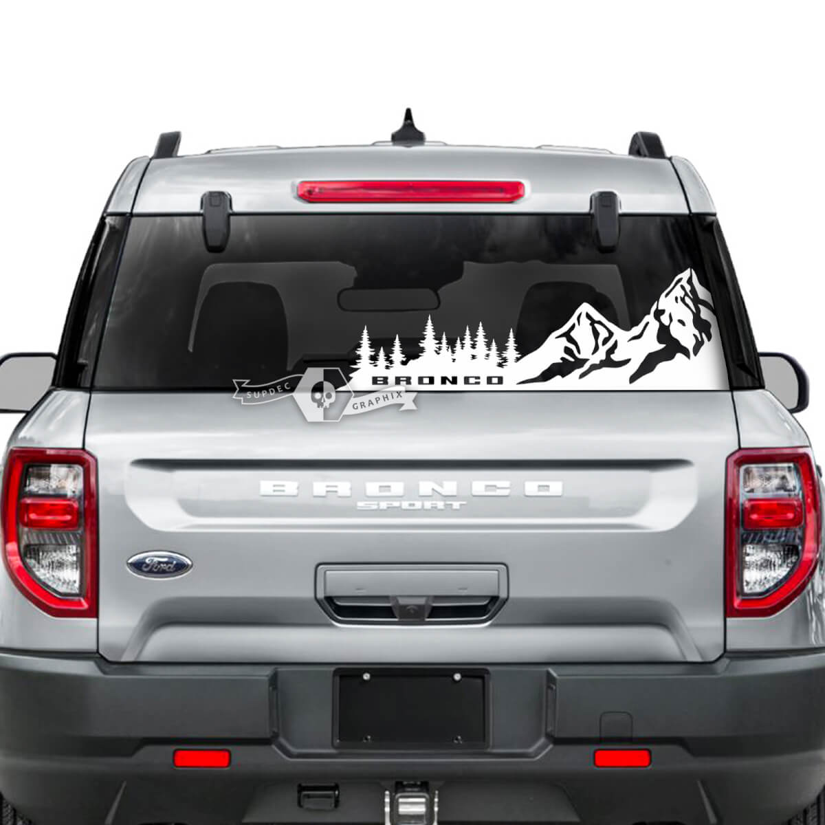 Ford Bronco Fenêtre arrière Forêt Montagne Rayures Graphiques Autocollants Décalcomanies
