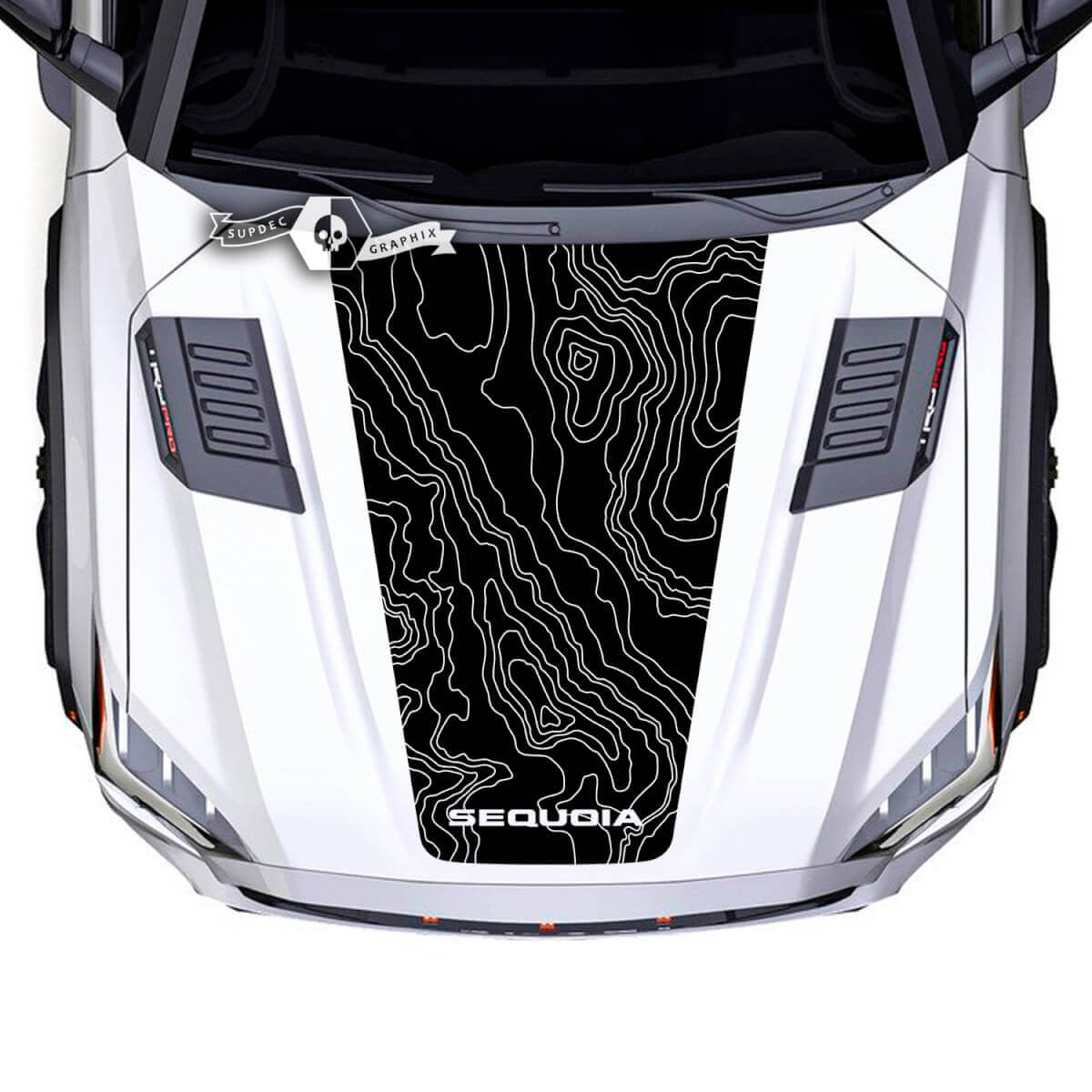 Autocollants en vinyle avec logo de carte topographique pour capot de Toyota Sequoia
