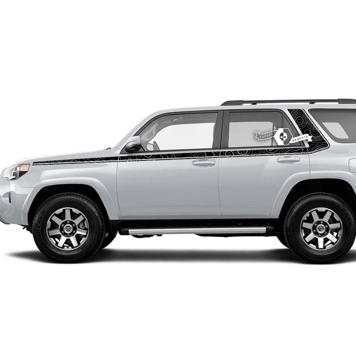 Autocollant en vinyle à rayures incurvées latérales style topographique pour Toyota 4Runner Gen 5