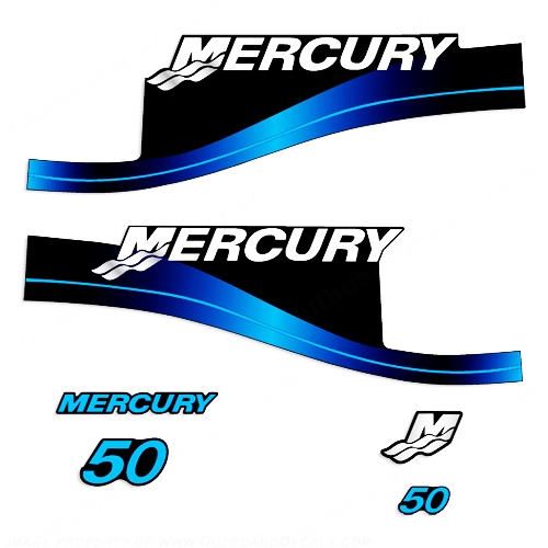 Kit d'autocollants Mercury 50HP 2 temps - Autocollant bleu