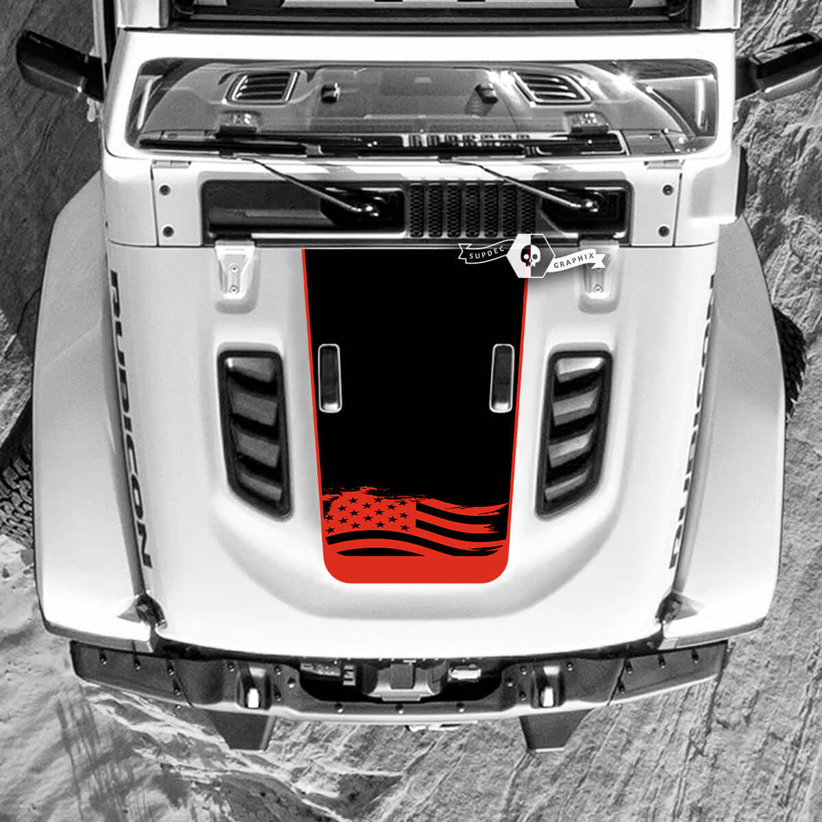 Jeep Wrangler Hood Decal Militaire USA Drapeau Vinyle Autocollants 2 Couleurs
