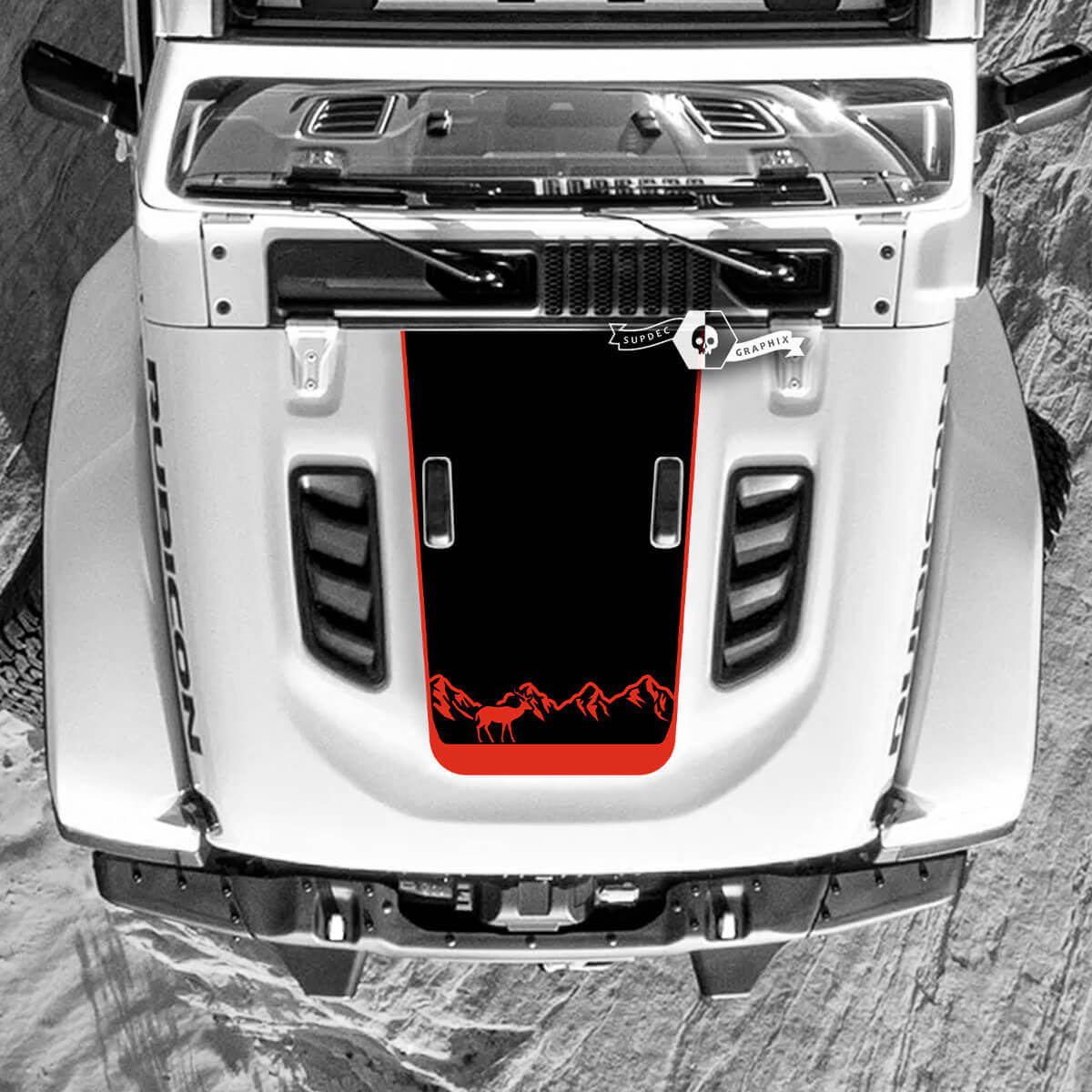 Jeep Wrangler Hood Mountains Forest Deer Autocollants en vinyle 2 couleurs
