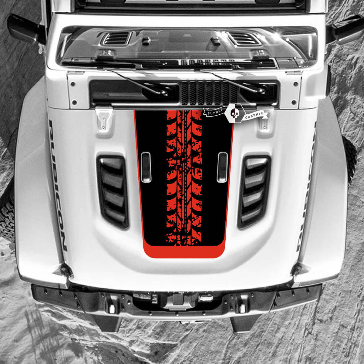 Jeep Wrangler Hood Tire Track Destroyed Wrap Vinyl Decal Stickers 2 Couleurs
