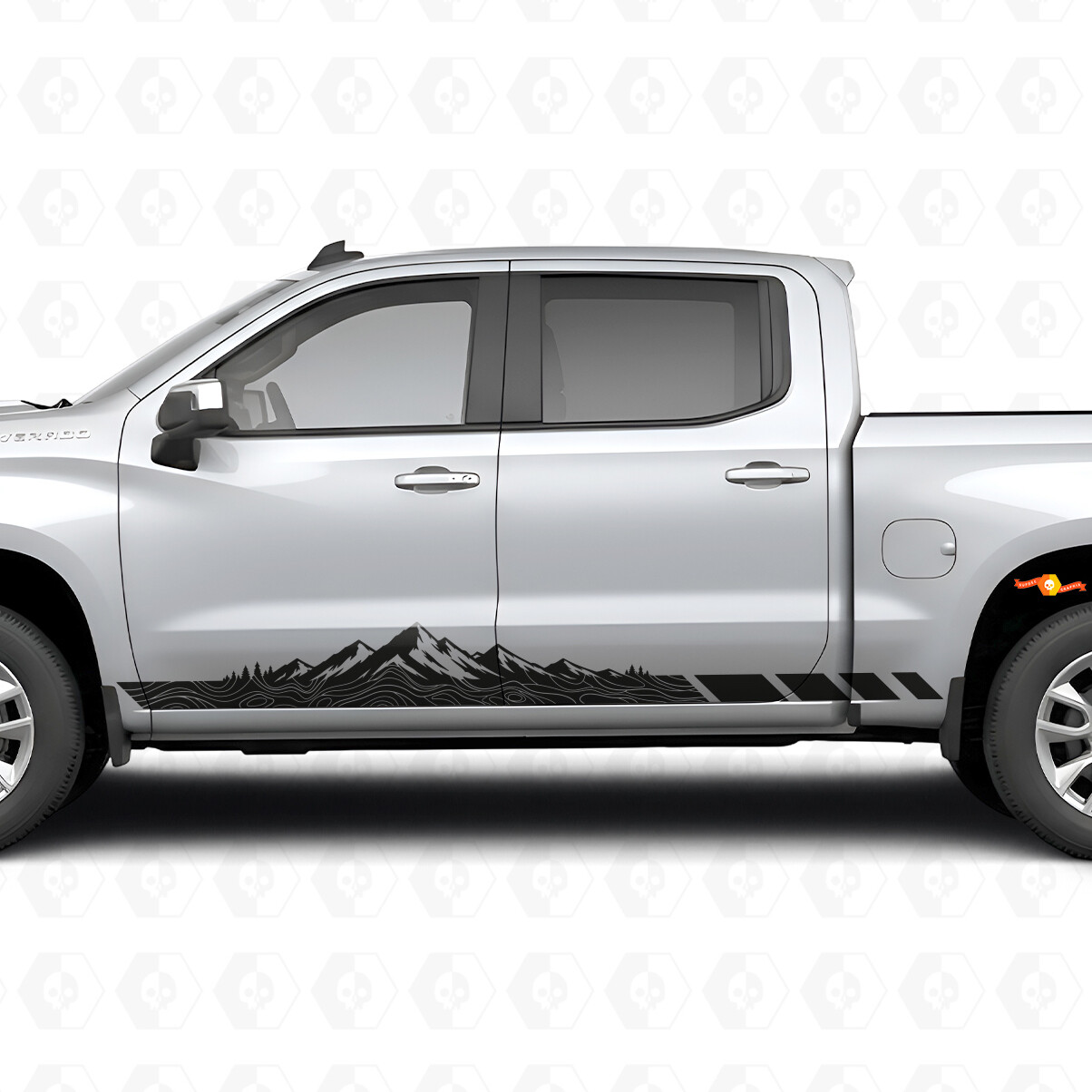 Autocollants Vinyle Relief Montagne pour Porte et Bas de Porte Chevrolet Silverado 1500 T1XX 2019-2026