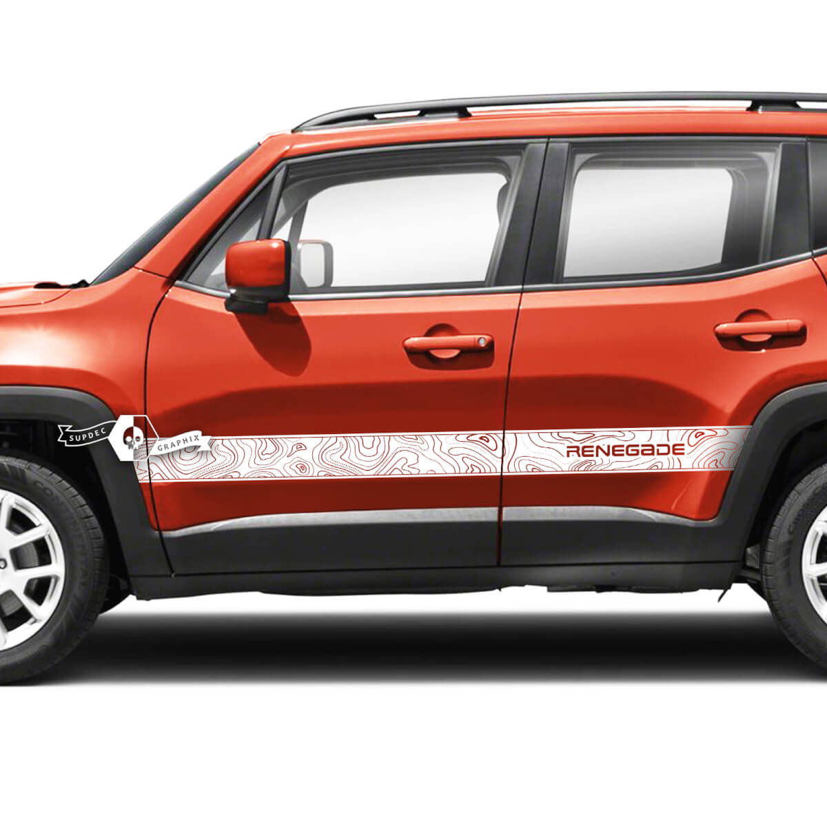 Paire Jeep Renegade Side Rocker Panel Drapeau Carte Topographique Graphique Vinyle Autocollants Autocollant
