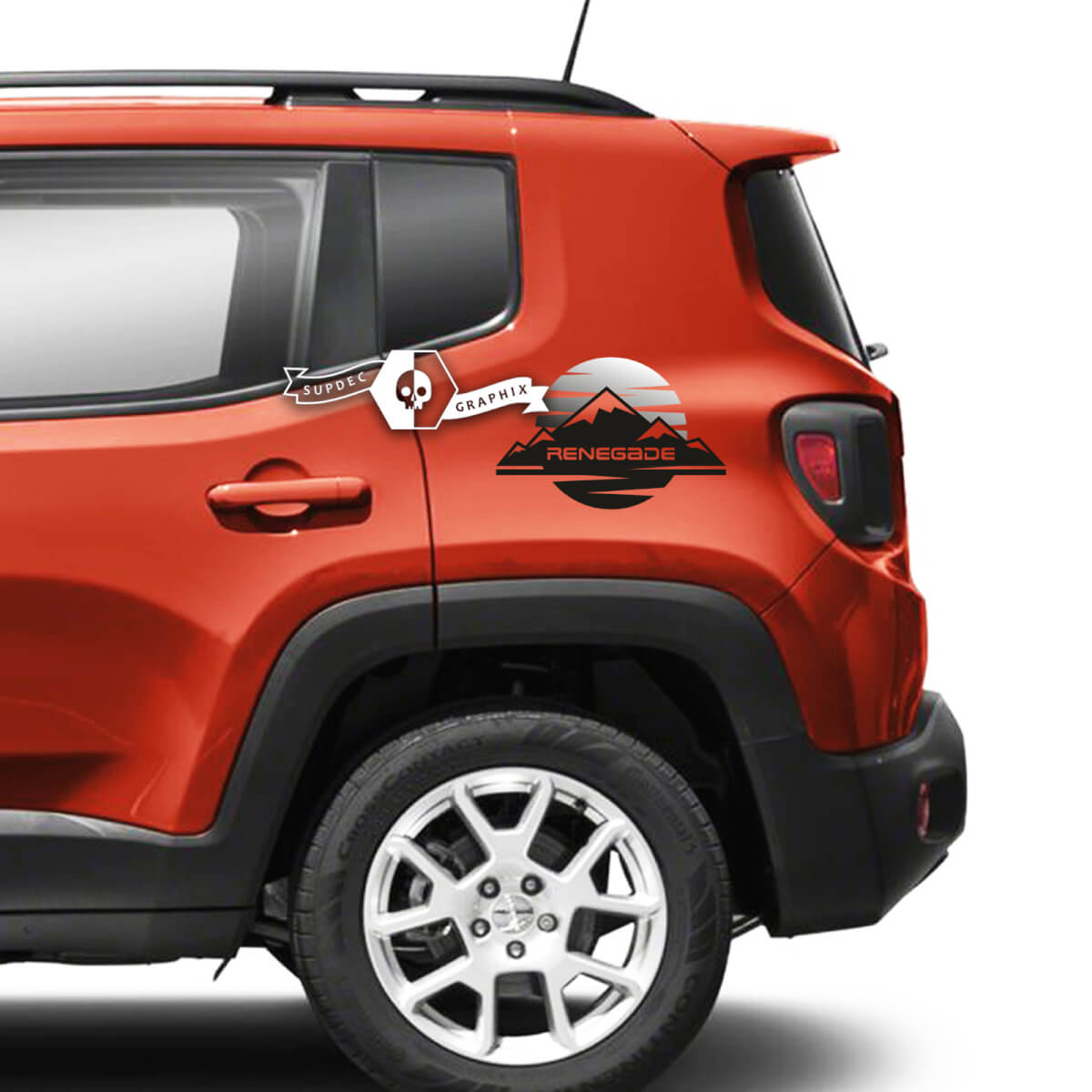 Paire Jeep Renegade Fender Mountain Side Logo Sunset Retro Old School Graphic Vinyl Decal Autocollant Mono Dégradé
