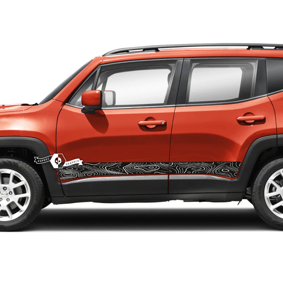 Paire Jeep Renegade Rocker Panneau Carte Topographique Style Bande Latérale Graphique Vinyle Autocollant Autocollant 2 Couleurs
