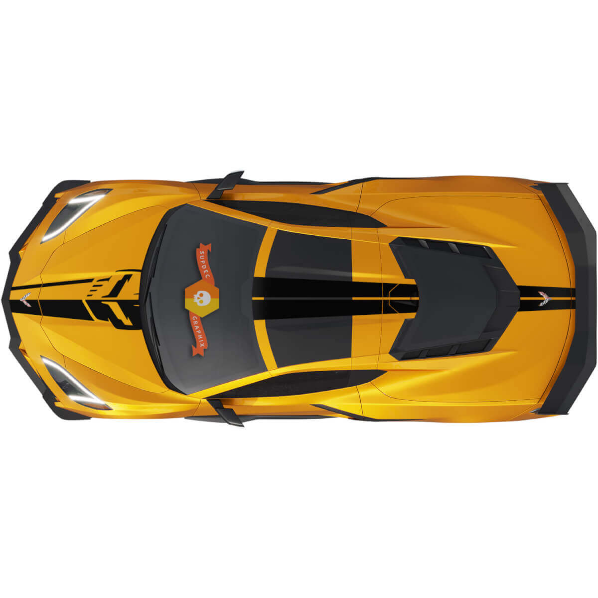 Autocollant vinyle latéral complet avec bandes de course pour Chevrolet Corvette C8