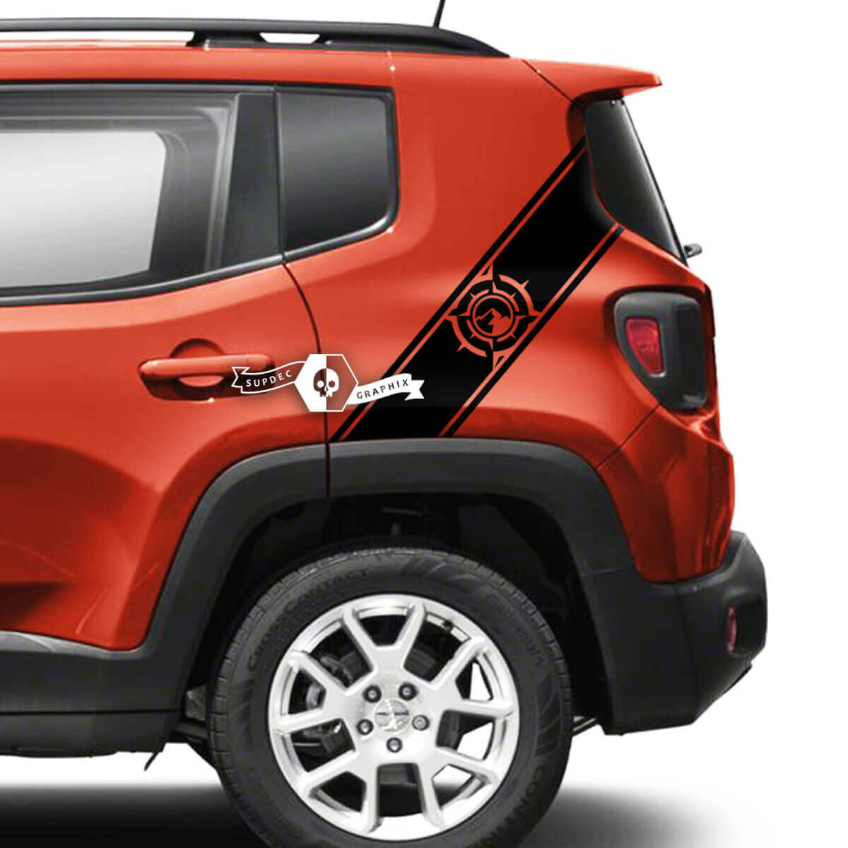 Paire Jeep Renegade Garde-boue arrière Montagnes Boussole Côté Graphique Vinyle Autocollant Bande
