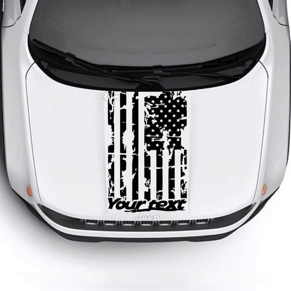 Texte personnalisé Drapeau USA Capot abîmé détruit Logo Bande Autocollant Vinyle pour Jeep Renegade Trailhawk