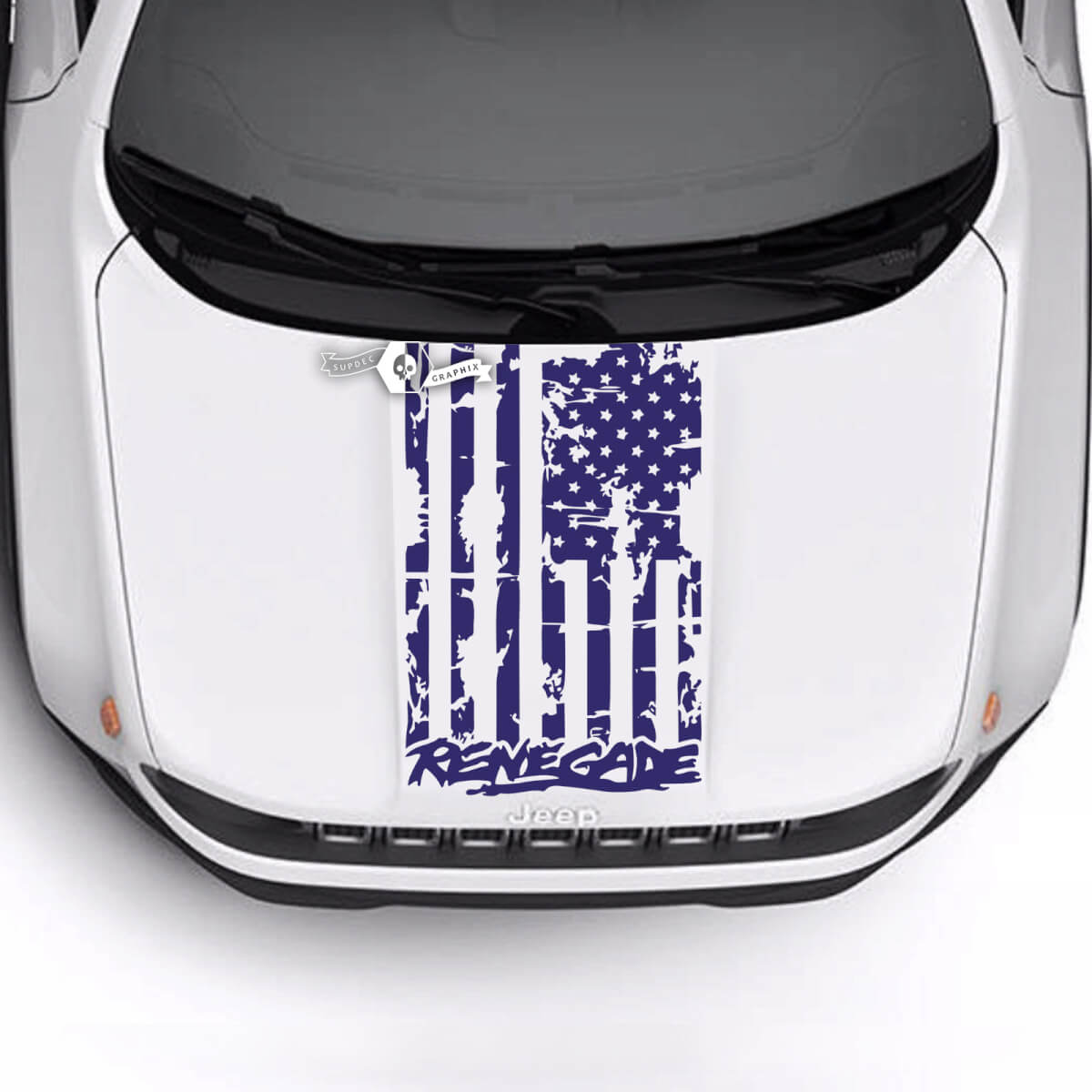 Jeep Renegade Trailhawk Sport USA Drapeau Battered Destroyed Hood Logo Stripe Vinyl Decal Autocollant
