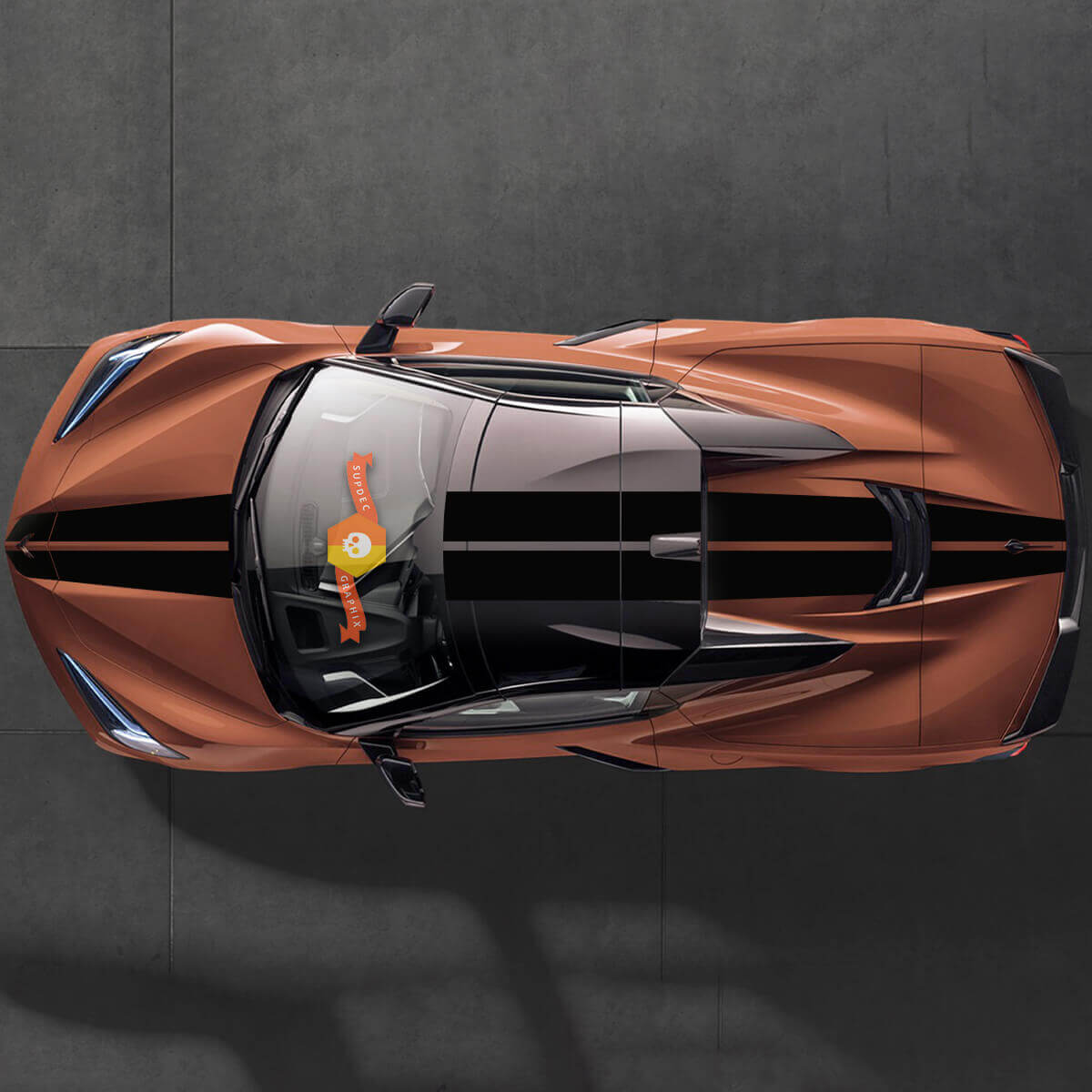 Autocollants doubles bandes capot toit arrière 2 pour modèles Chevrolet Corvette C8 Stingray Eray Z06