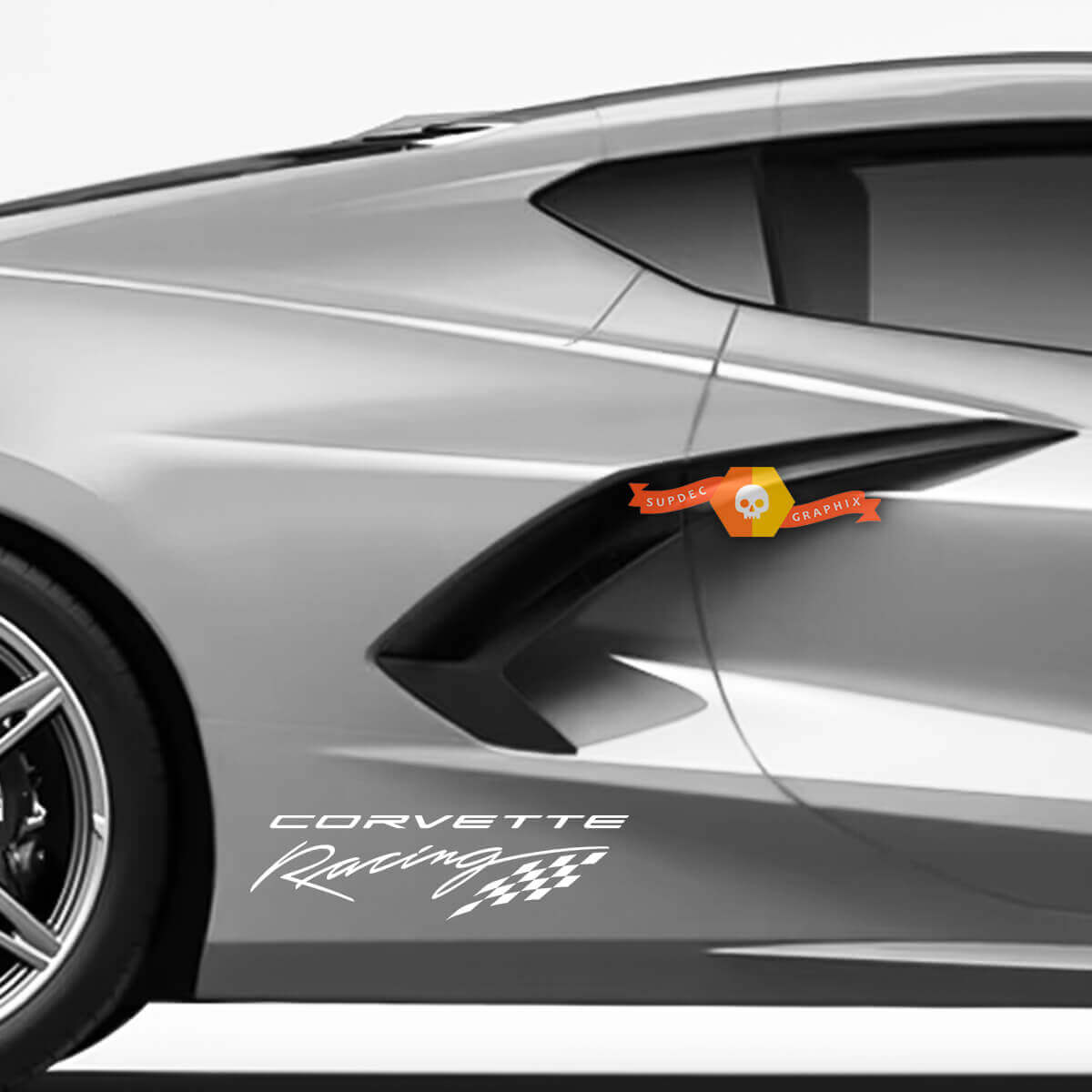 Paire Chevrolet Corvette C8 Racing Flag Damier Arrière Quarter Panneau Côté Z06 Vinyle Autocollant Autocollant
