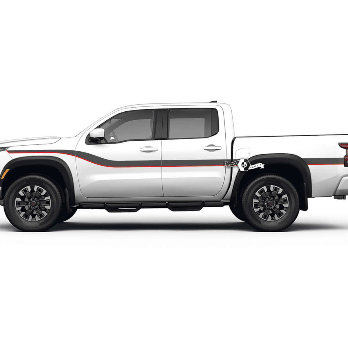 Kit de décalcomanies latérales en vinyle à bandes courbées jumelées pour Nissan Frontier
