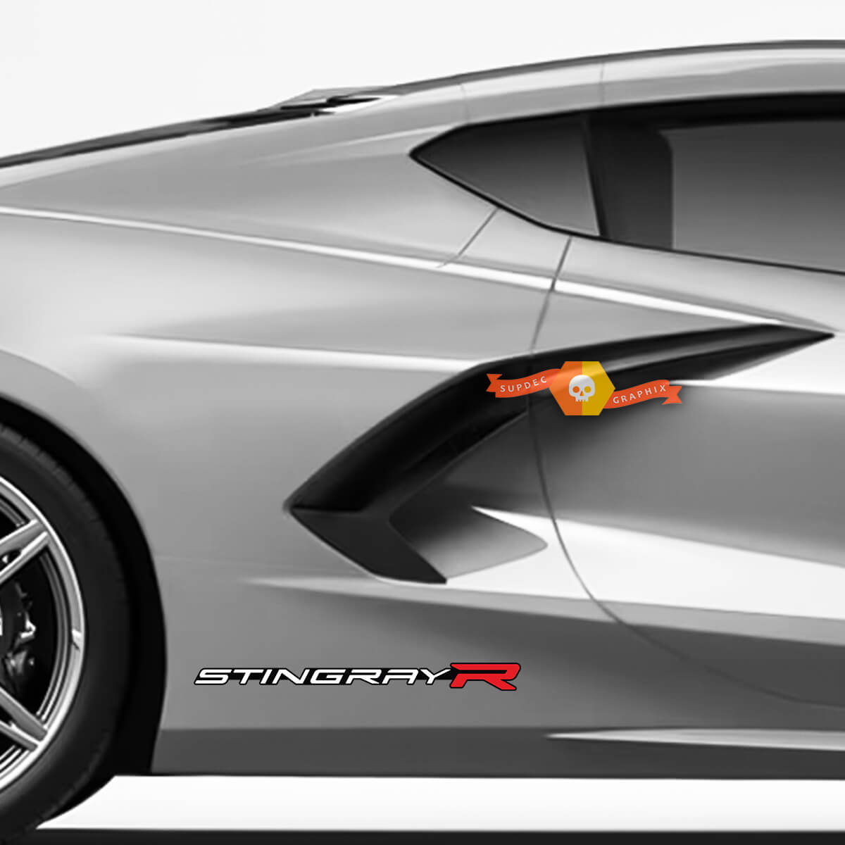 Paire Chevrolet Corvette C8 Stingray R Edition Racing Autocollant latéral en vinyle pour garde-boue arrière 3 couleurs
