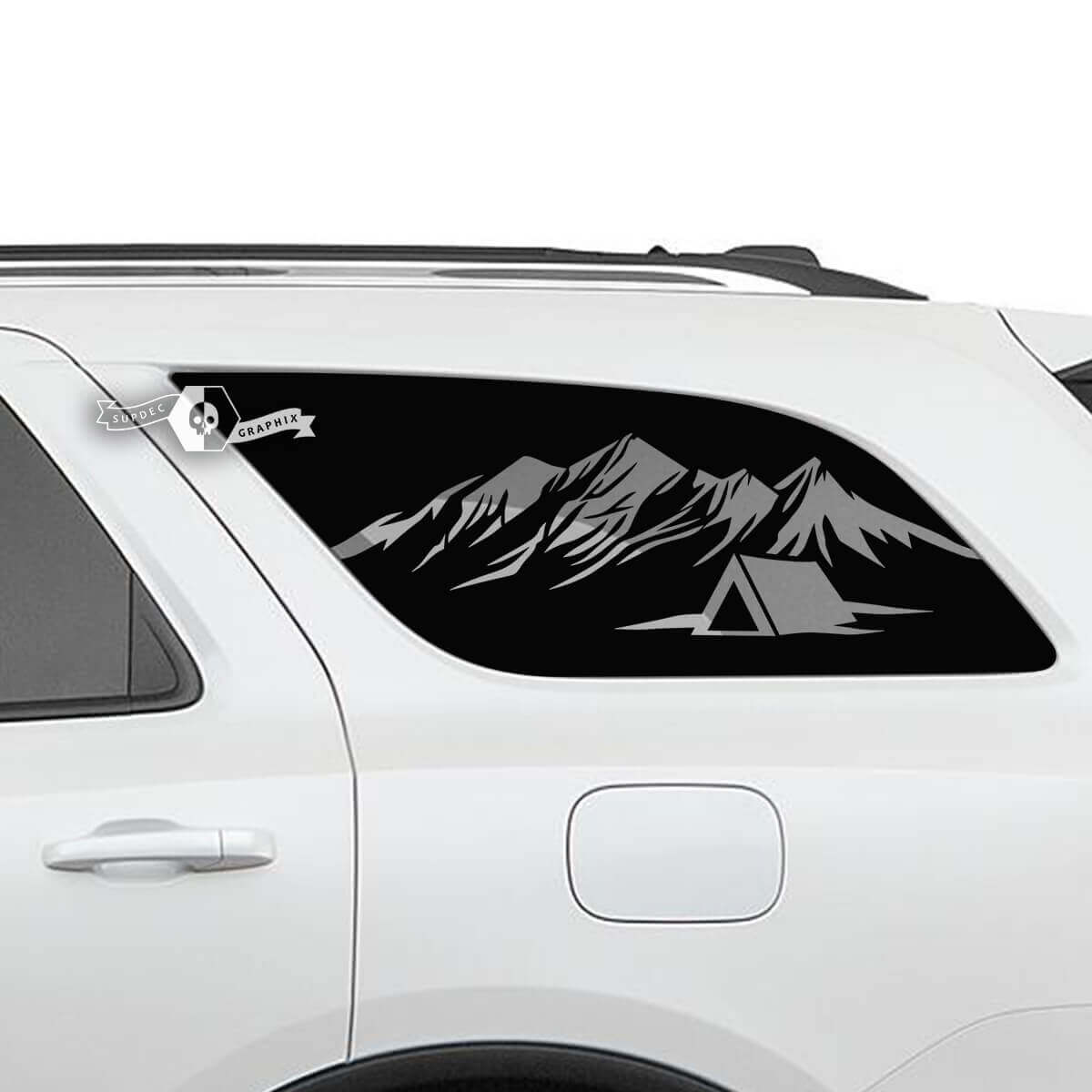 Paire d’autocollants en vinyle Dodge Durango Side Rear Window Mountains Hut Decal
