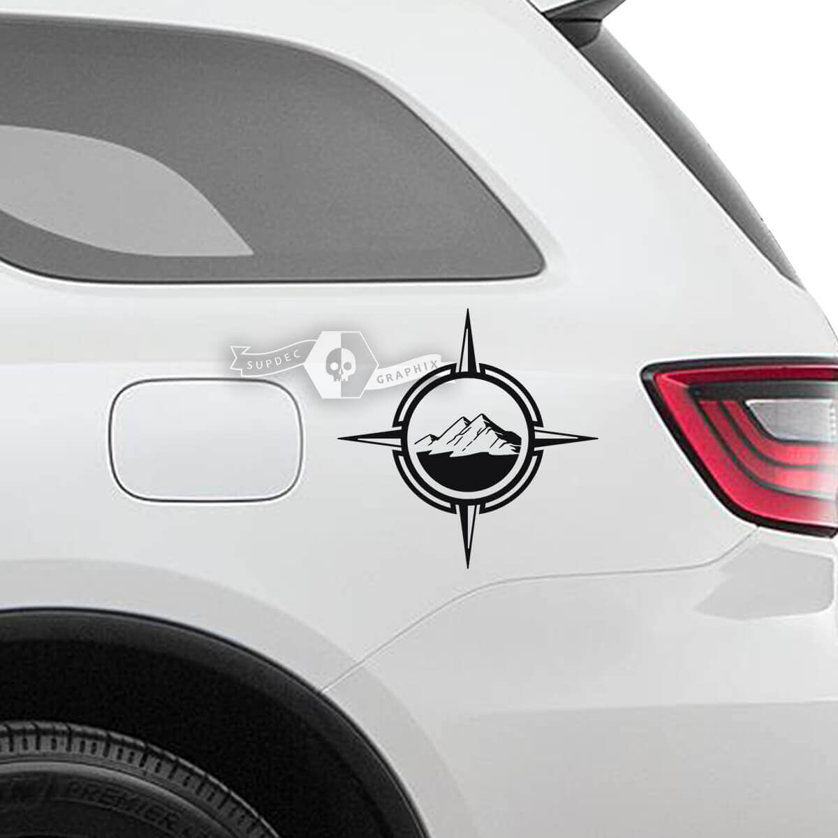 Paire d’autocollants en vinyle Dodge Durango Side Mountains Logo Decal
