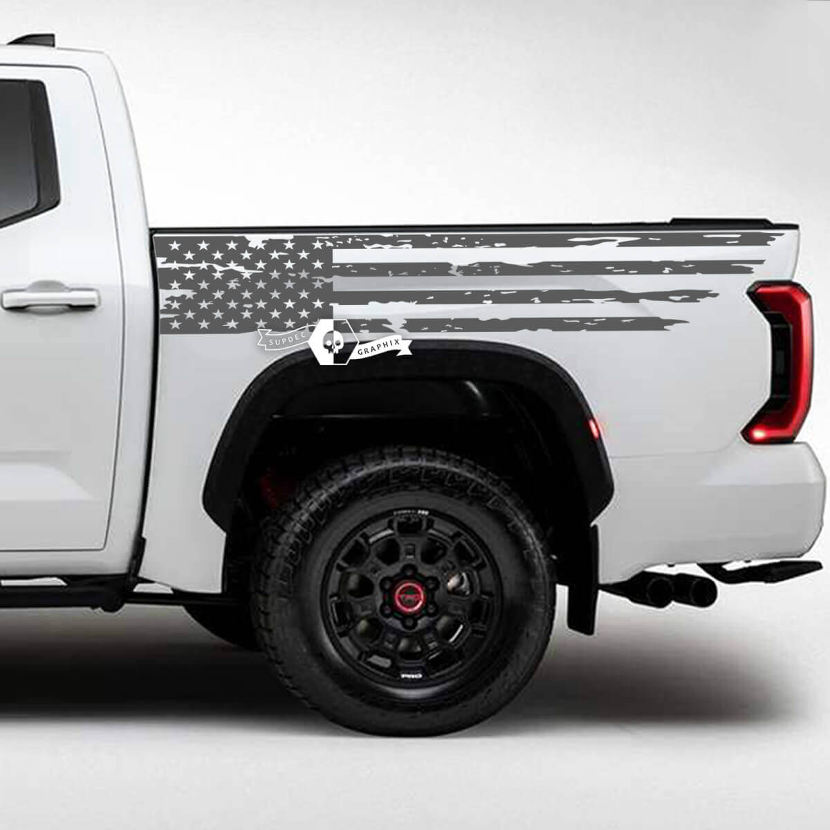 Paire Toyota Tundra lit côté garde-boue arrière USA drapeau détruit Grange rayures vinyle autocollants décalcomanie
