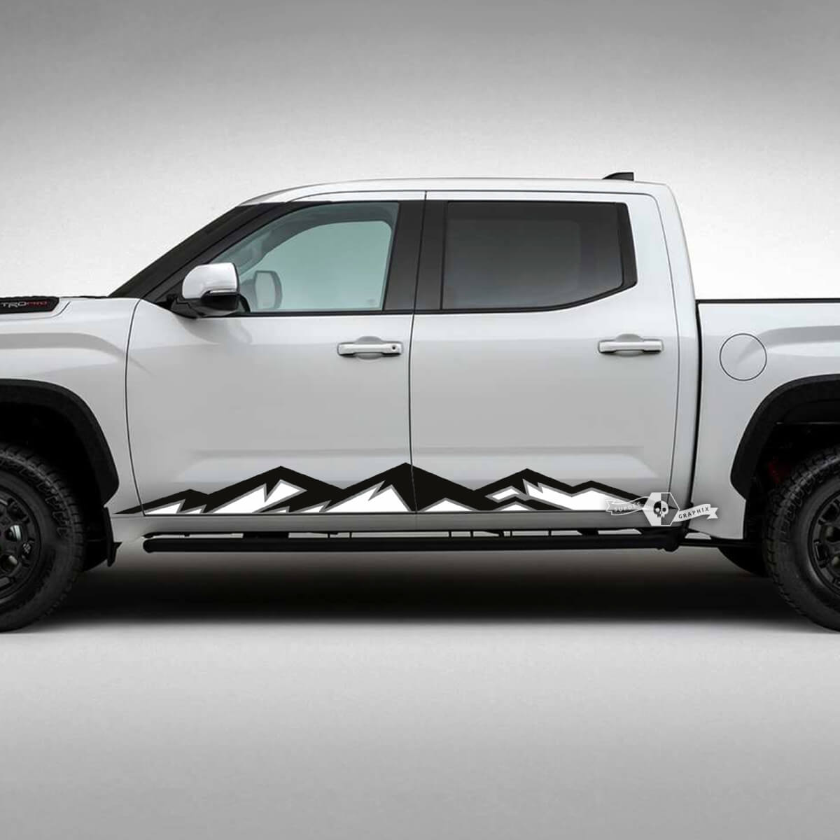 Paire Toyota Tundra Rocker Panel Montagnes Bandes latérales Autocollants en vinyle Décalcomanie 2 couleurs
