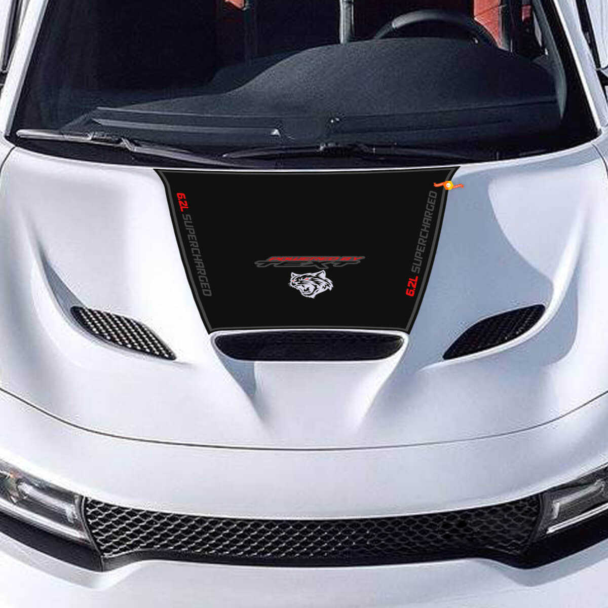 Autocollant de capot pour chargeur 6,2l suralimenté 6,2l HEMI SRT HELLCAT HEMI autocollant en vinyle 3 couleurs
