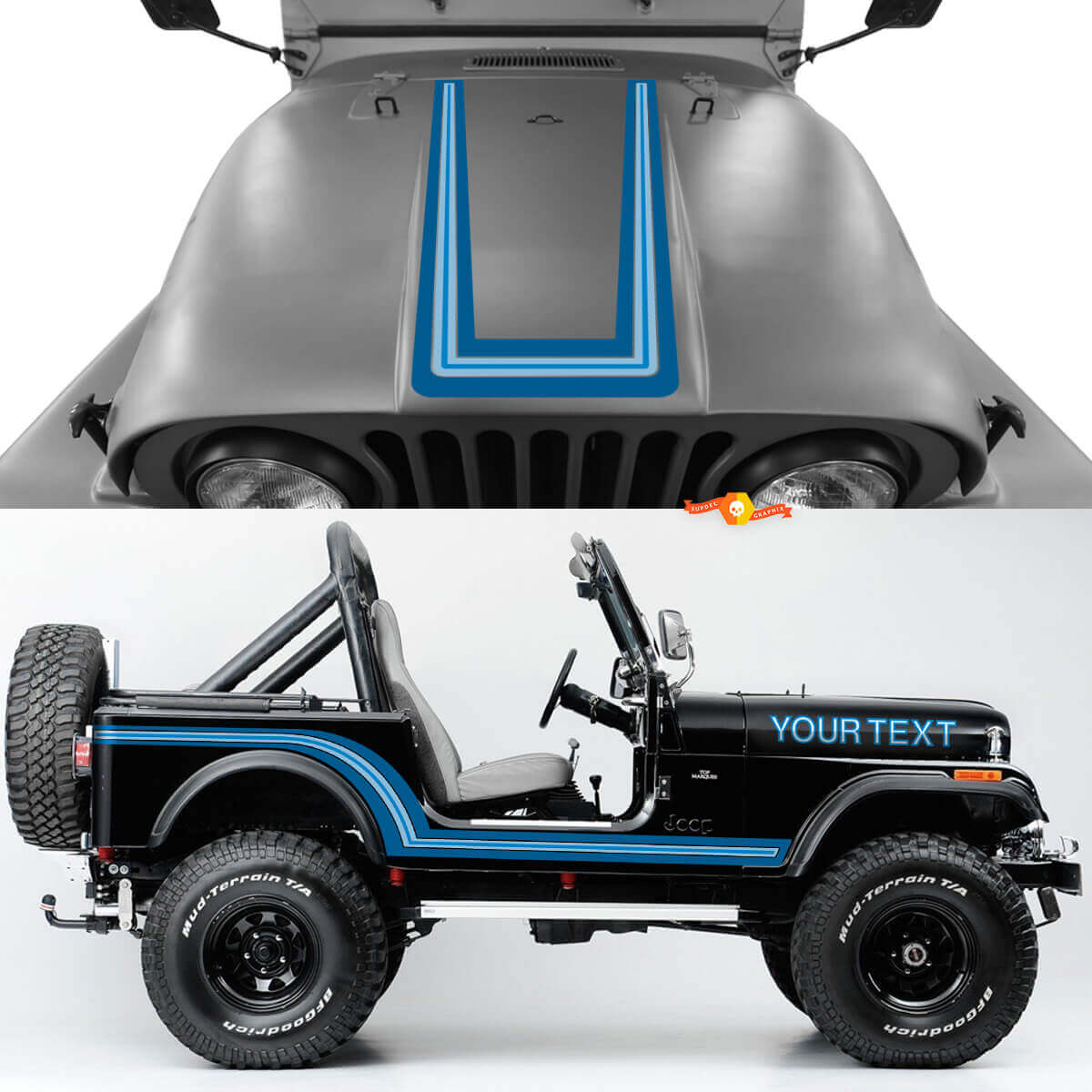 Bandeaux courbés d’époque latéraux pour capot Jeep Renegade CJ7