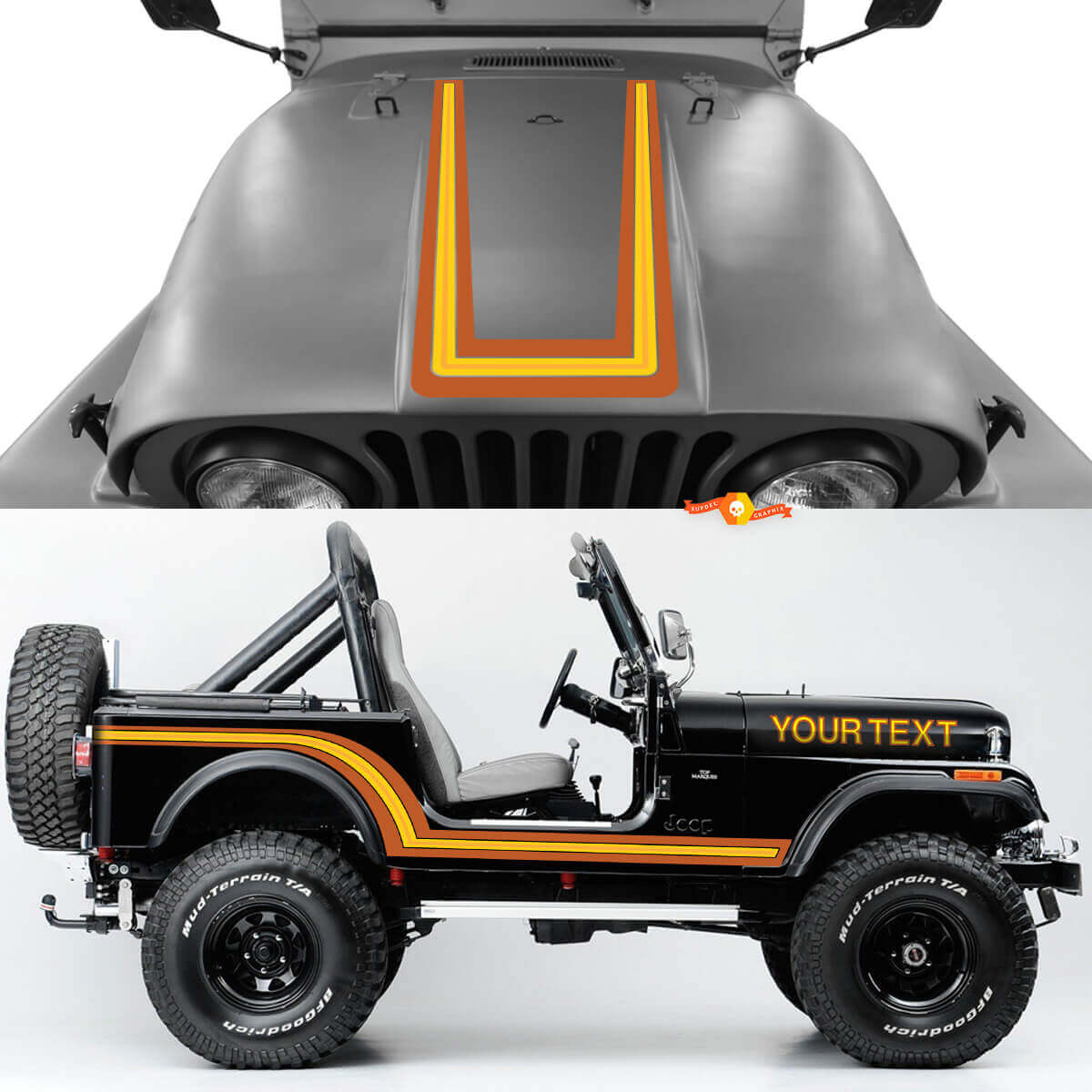 Kit d'autocollants en vinyle style vintage pour capot et bandes latérales pour Jeep CJ7 1984-1986