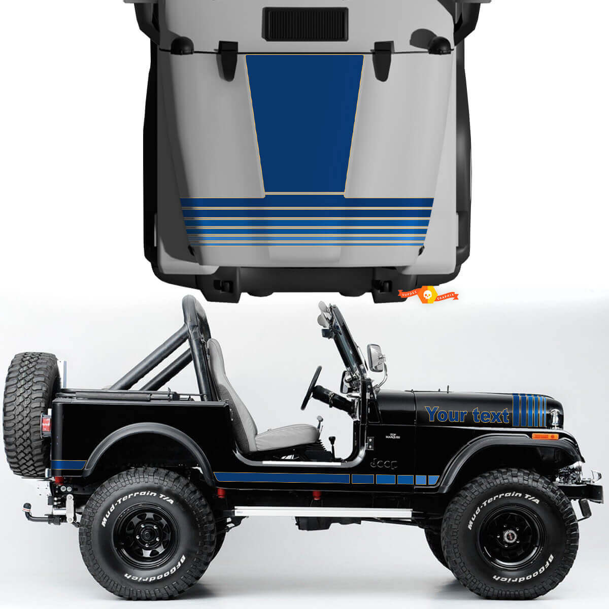 Kit de 2 autocollants vinyle bandes larges vintage pour capot latéral Jeep Renegade CJ7