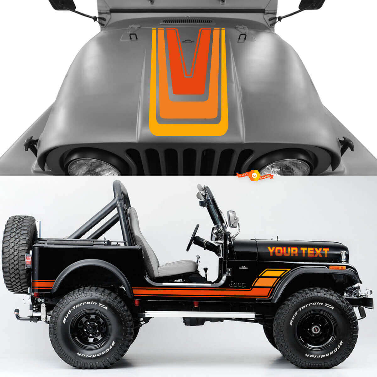 Kit d’autocollants en vinyle à bandes vintage latérales pour capot pour Jeep Renegade CJ7
