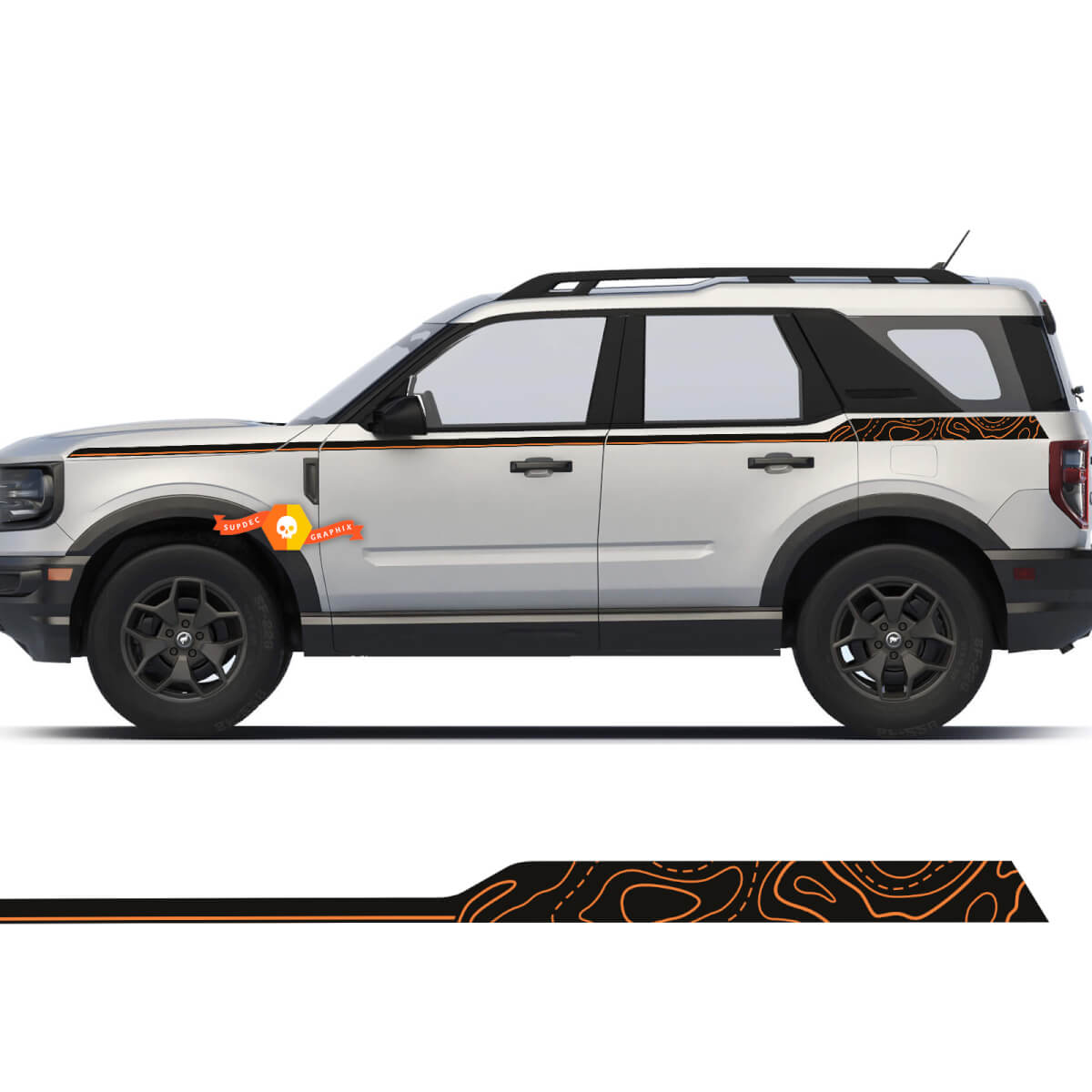 Ford Bronco Sport première édition lignes topographiques côtés rayures décalcomanies autocollants 2 couleurs
