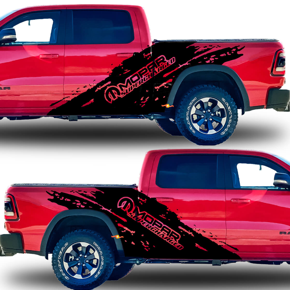 Paire Dodge Ram 1500 GT 2021+ Splash Grunge Mopar Supercharged Truck Vinyl Sticker Decal bed Graphic
