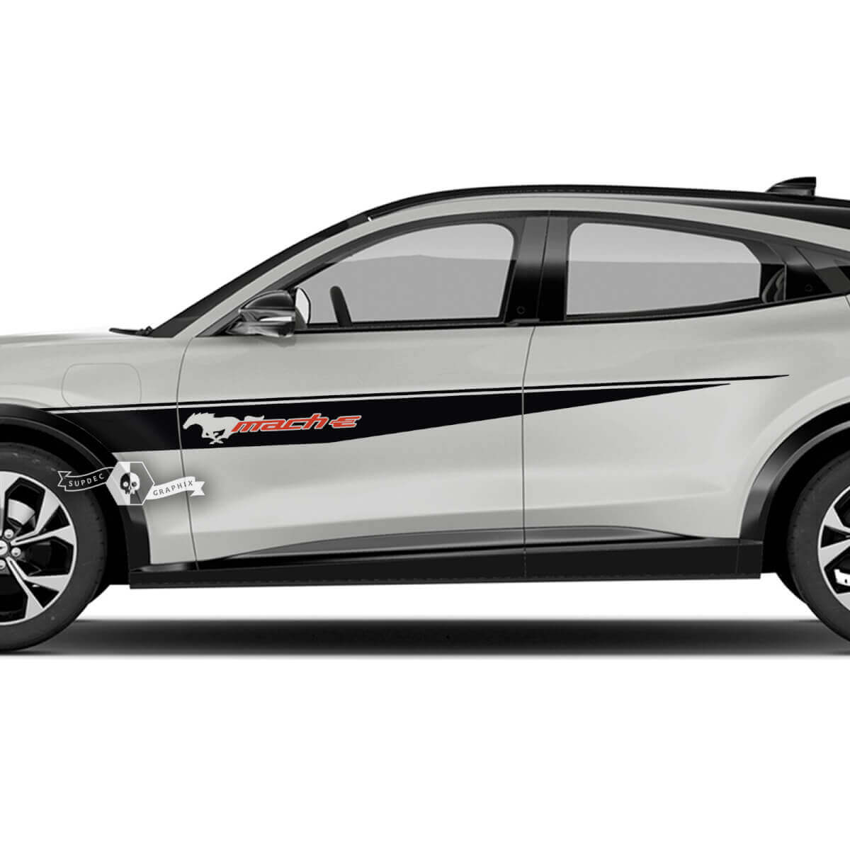 Paire Musclecar Musclecarmodel MACH-E MACH E Garde-boue avant Top Line Stripes Logo de porte latérale Autocollants en vinyle 2 couleurs
