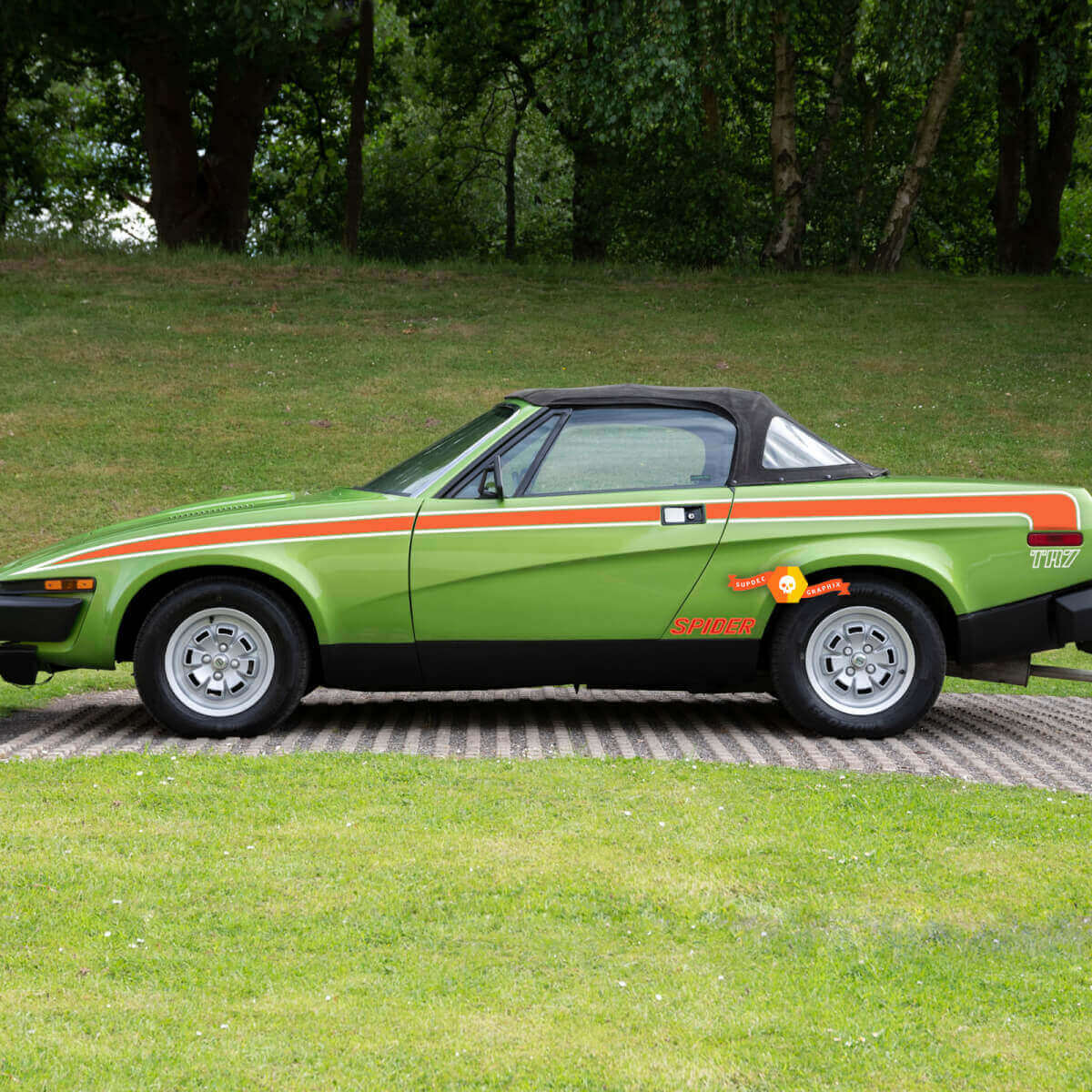 Kit d'autocollants vinyle bandes latérales style Spider TR7 pour Triumph TR7 Spider