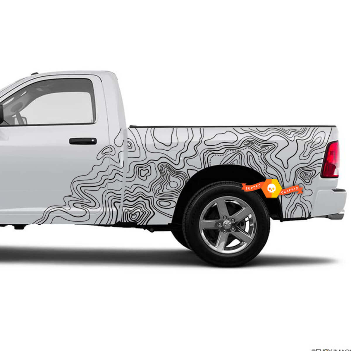 Autocollant vinyle latéral style carte topographique pour Dodge Ram 1500