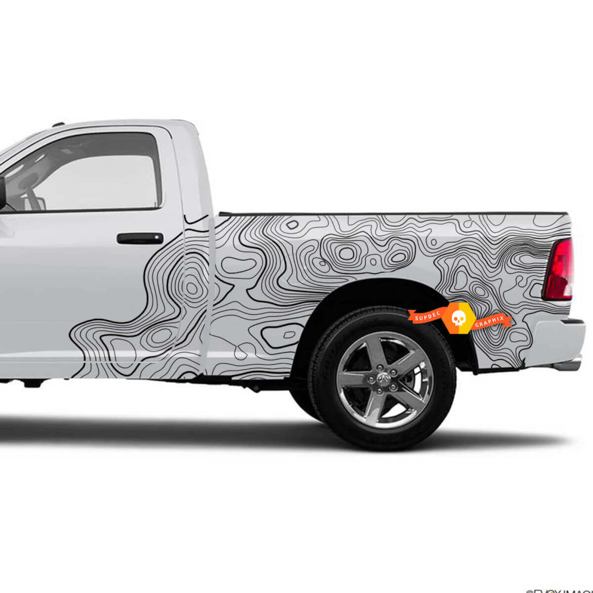 Autocollant vinyle décoratif de chevet carte topographique pour Dodge Ram 1500